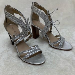 NwoT! Metallic Silver Leather Sandal Heels by Via Spiga, Size 8, Great Condition